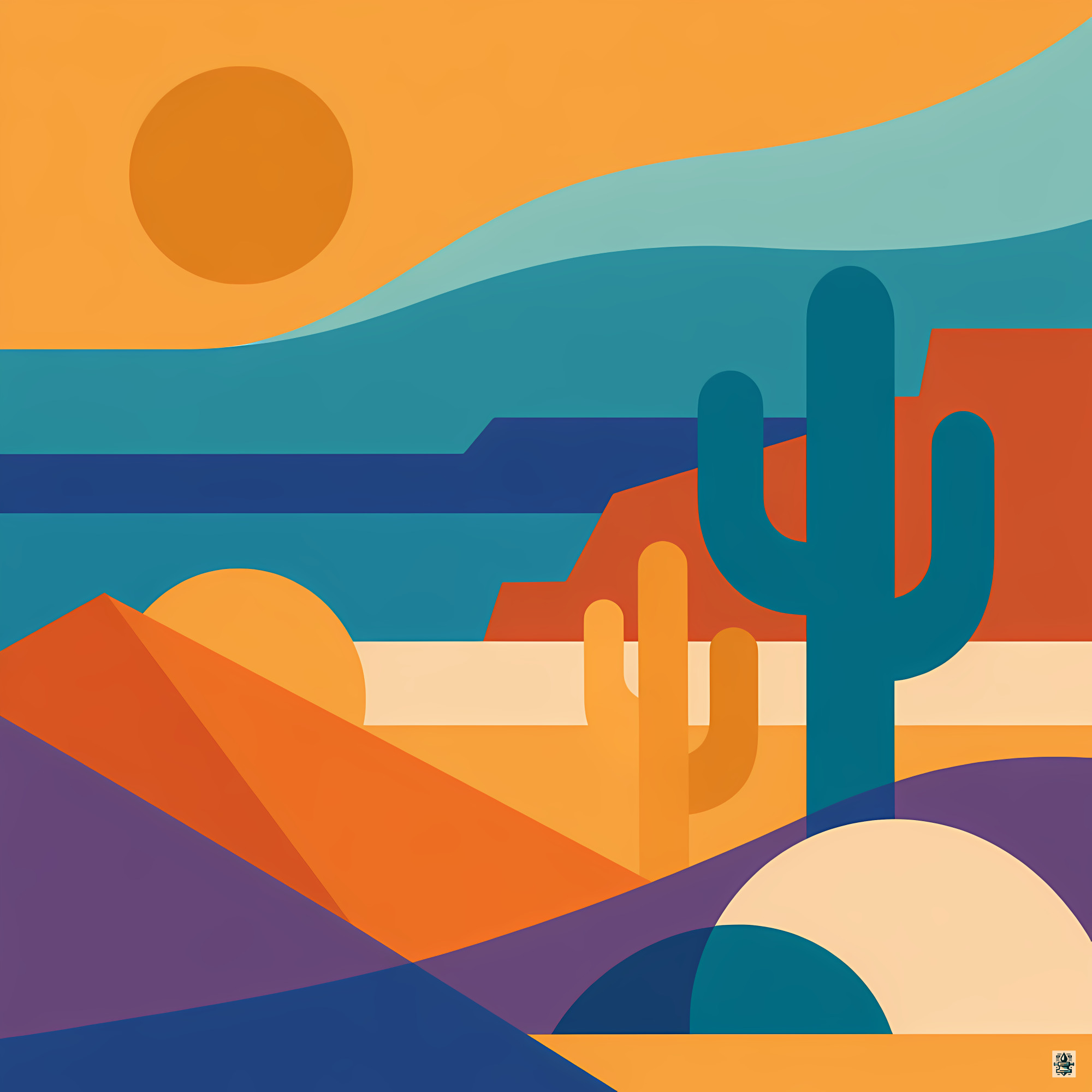 Geometric Desert Cactus Landscape in Earth Tones