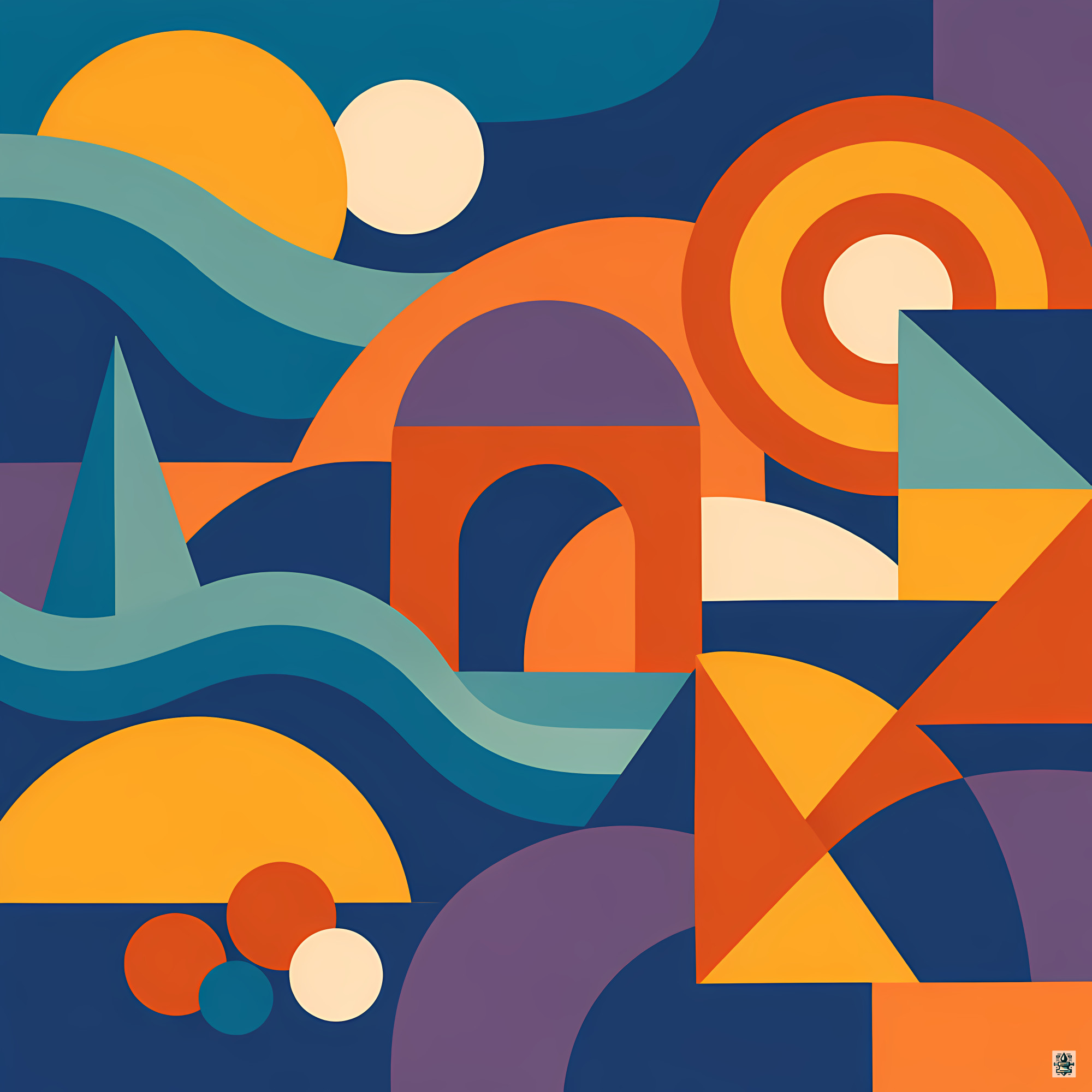 Groovy Wavy Geometric Shapes in Navy and Orange