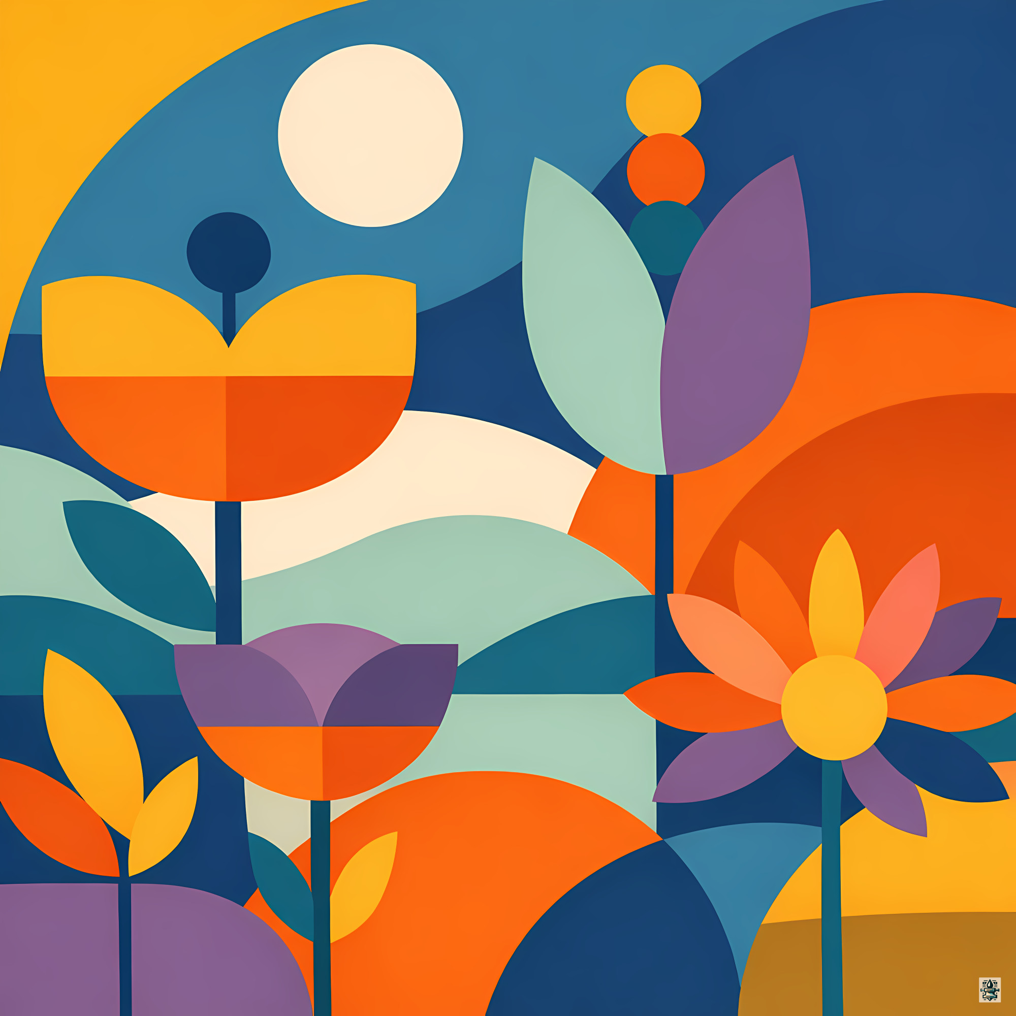 Geometric Flower Garden in Retro Colours