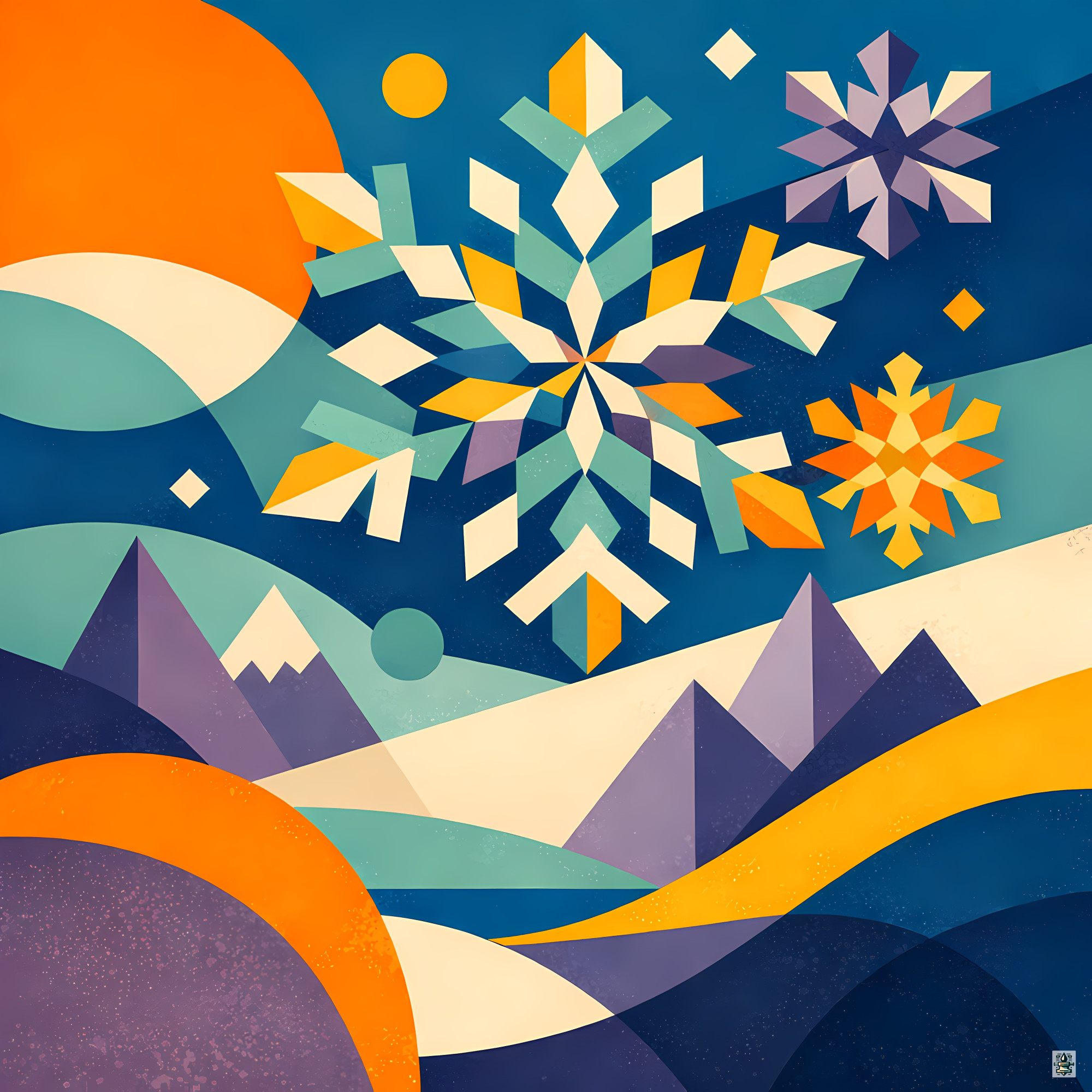Geometric Snowflakes over Winter Mountains