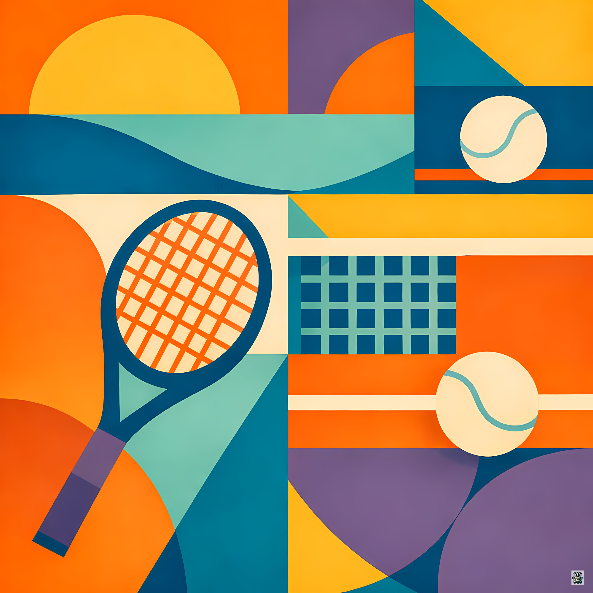 Retro Tennis Racket and Court Lines Collage