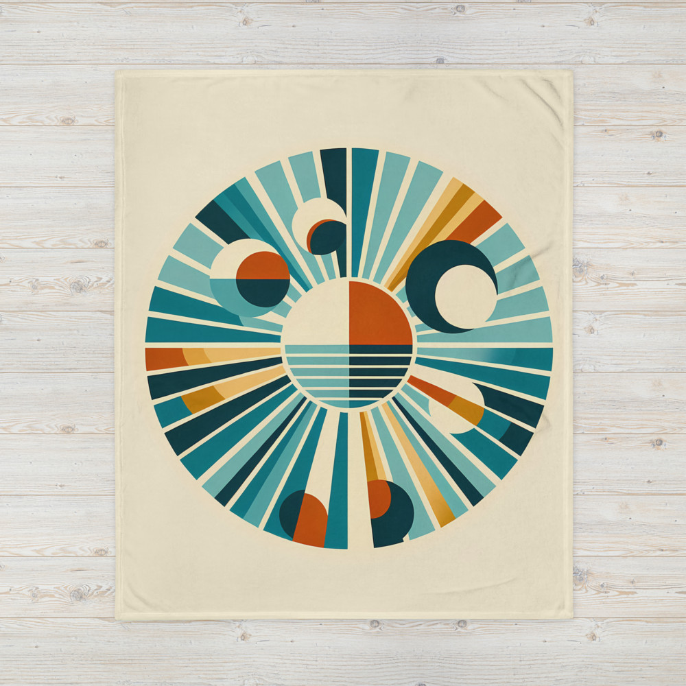 Retro Geometric Sunburst Circles in Teal and Orange
