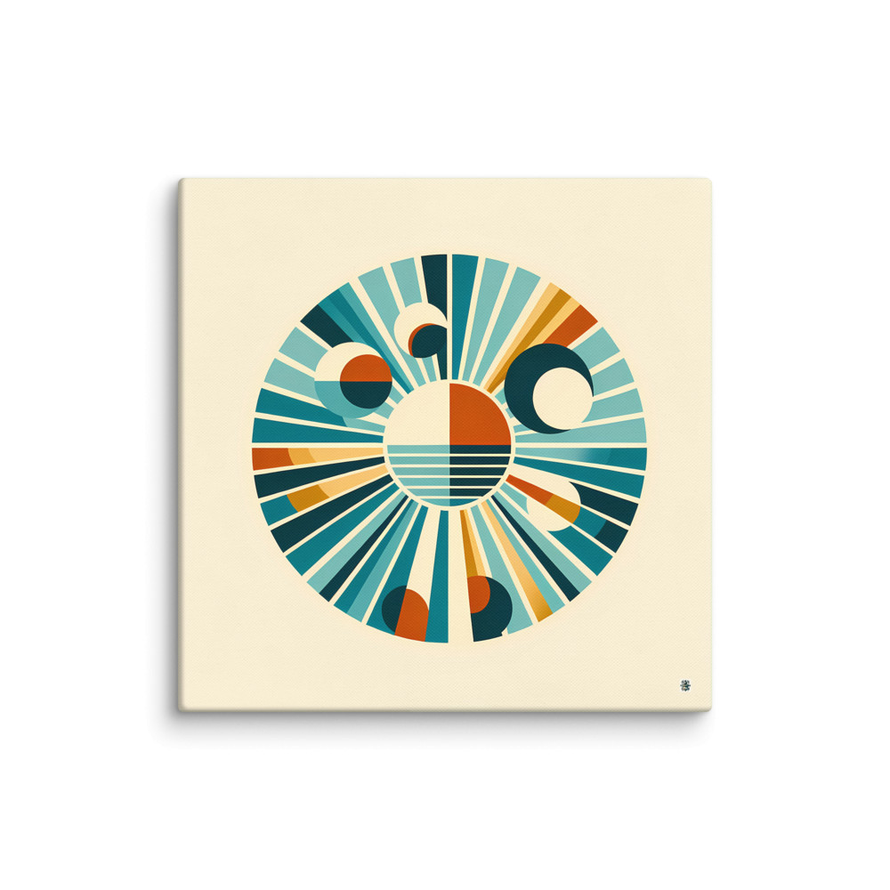 Retro Geometric Sunburst Circles in Teal and Orange — Canvas Print