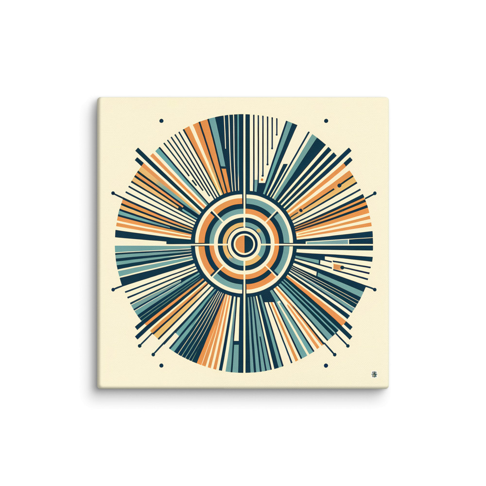 Retro Geometric Sunburst Circle in Teal and Orange — Canvas Print
