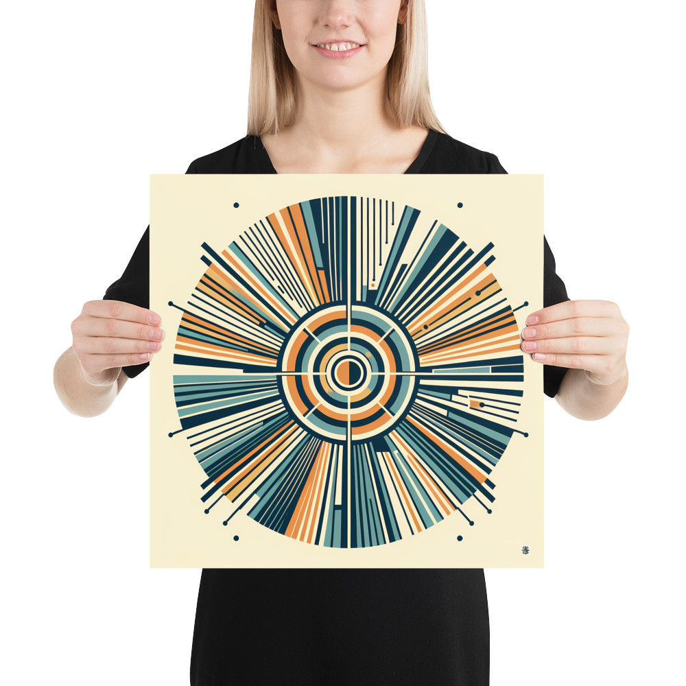 Retro Geometric Sunburst Circle in Teal and Orange