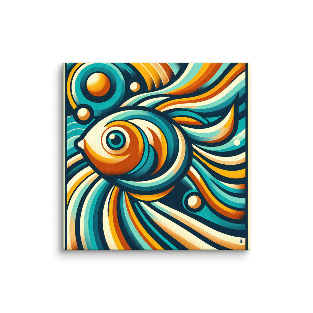 Retro Abstract Fish Swirl in Teal and Orange — Canvas Print