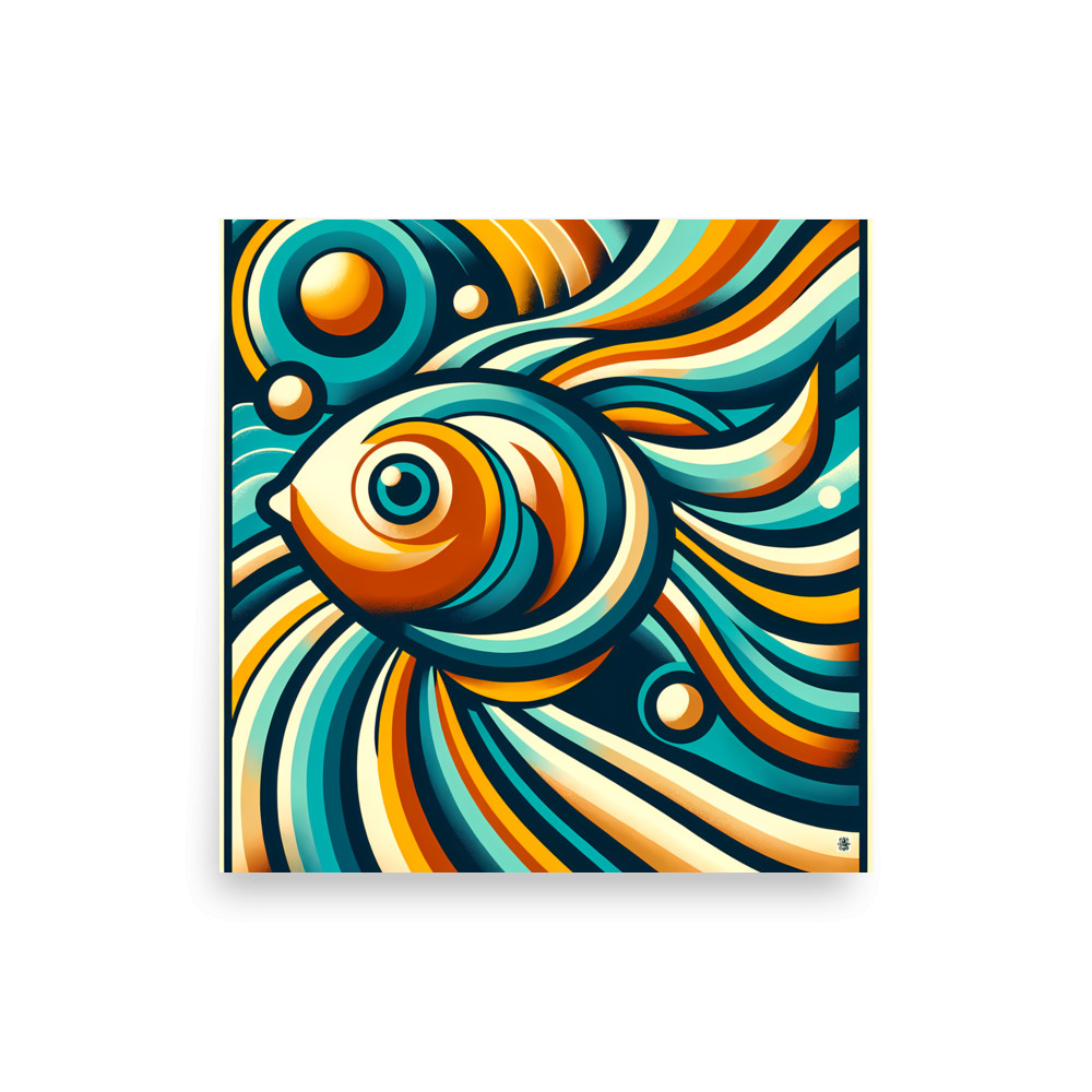 Retro Abstract Fish Swirl in Teal and Orange — Art Print
