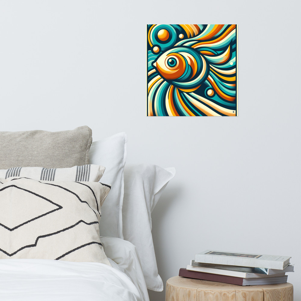 Retro Abstract Fish Swirl in Teal and Orange