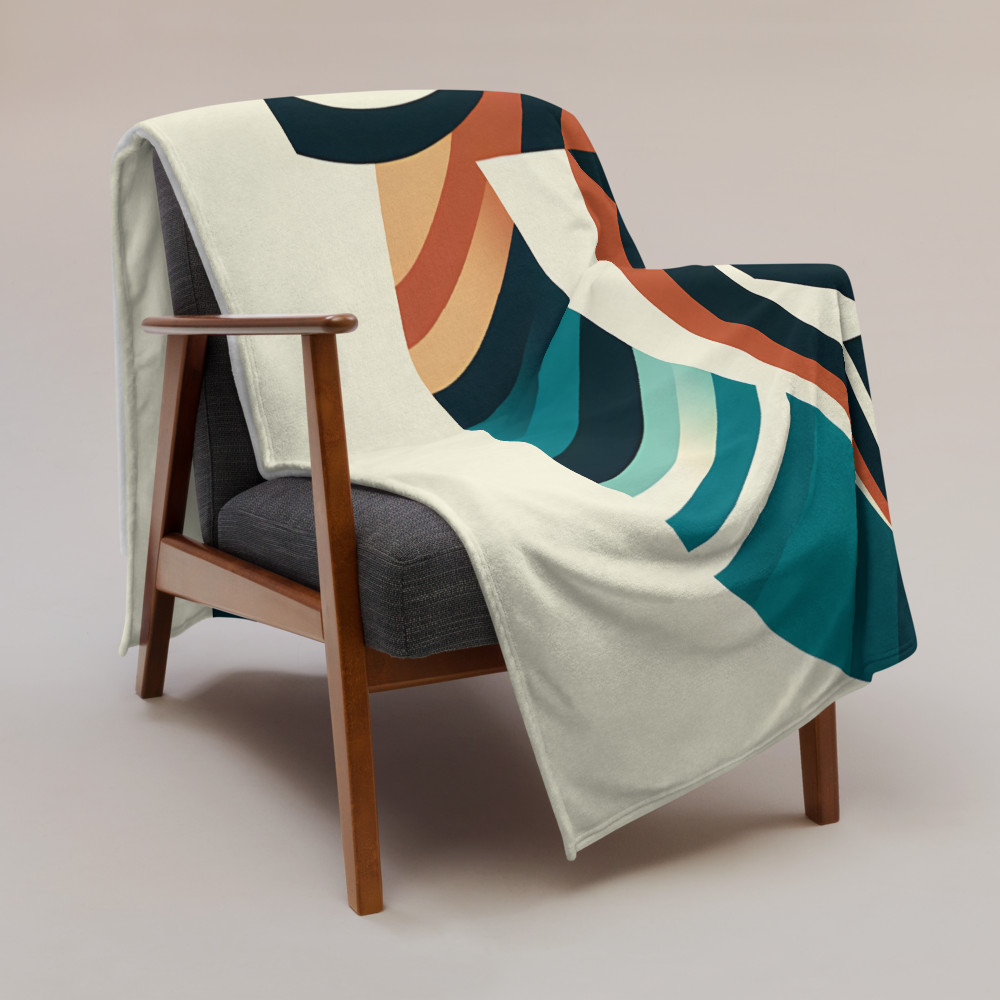 Retro Geometric Sailboat on Teal Waves Sunset