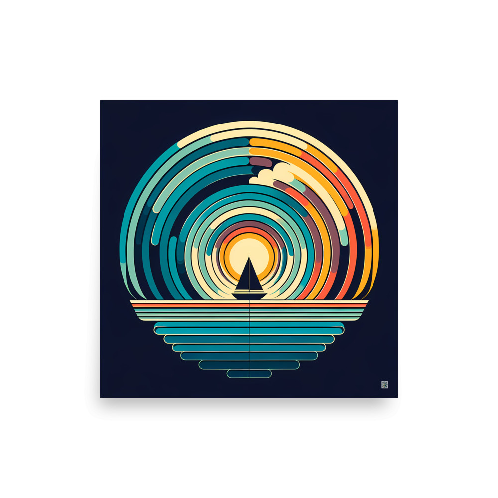 Retro Sailboat Sunset Circles — Art Print