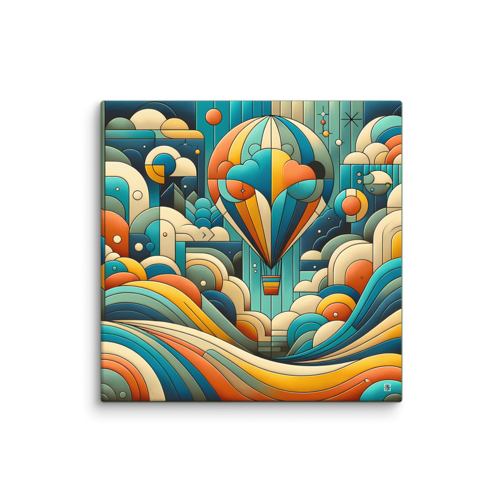 Geometric Hot Air Balloon Over Abstract Clouds — Canvas Print