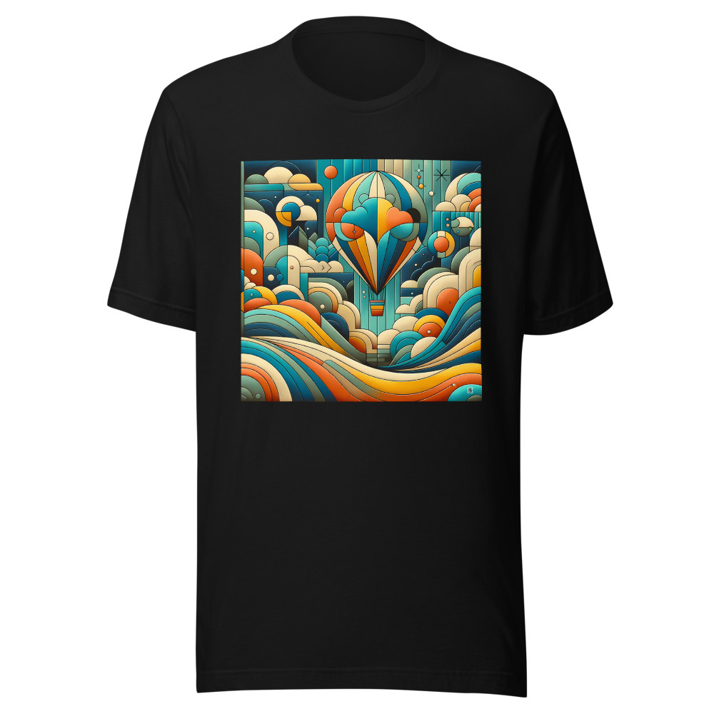 Geometric Hot Air Balloon Over Abstract Clouds
