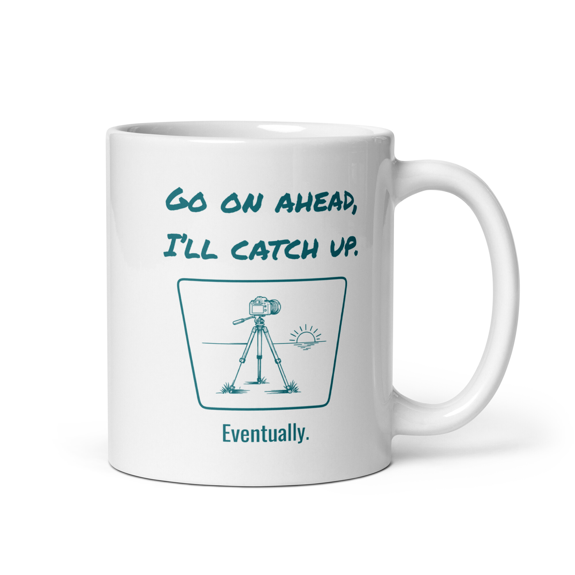 Camera on a Tripod Facing a Sunset, Funny Gift for Photographers-Mug