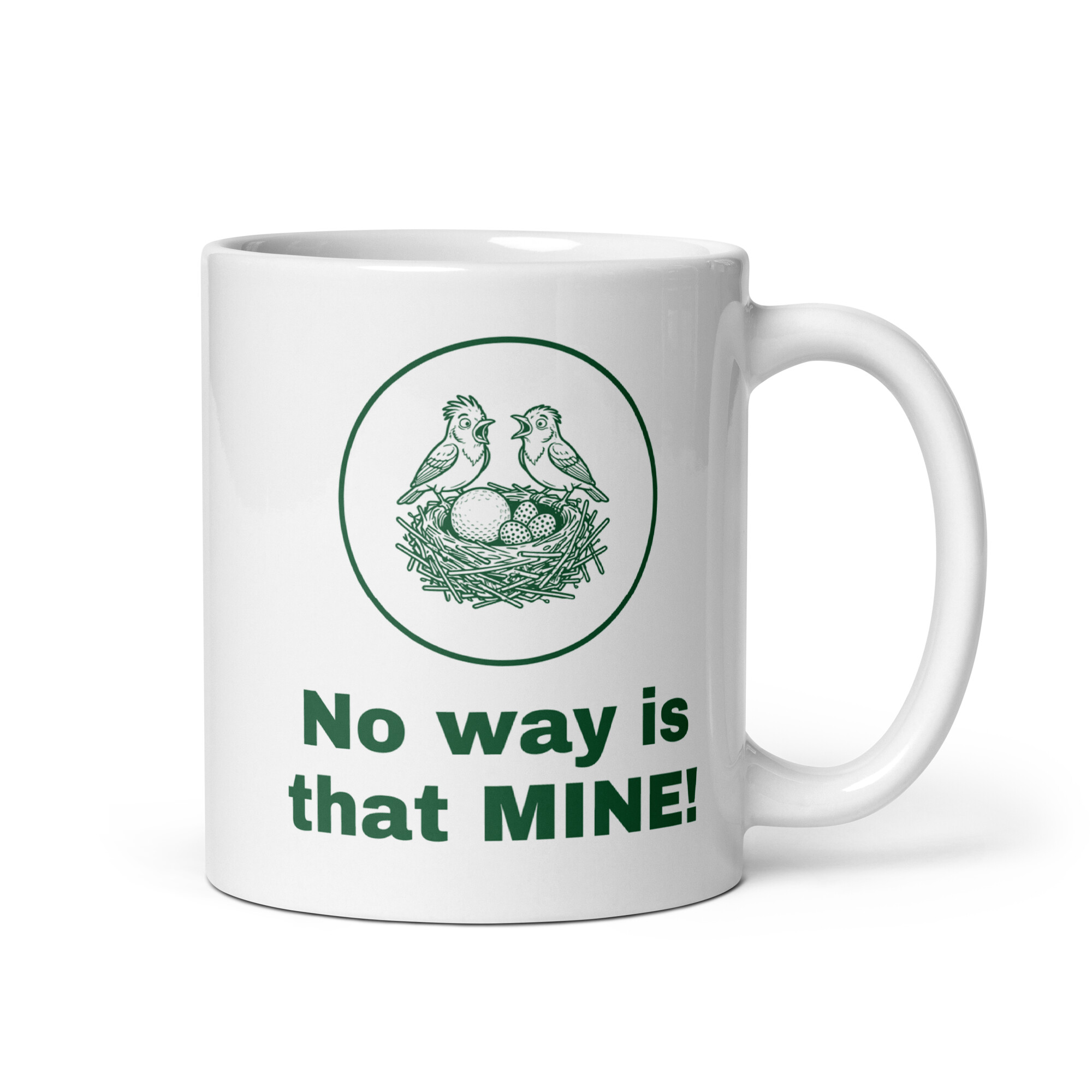 Two Surprised Birds with a Golf Ball in Their Nest, Funny Golf Gift-Mug