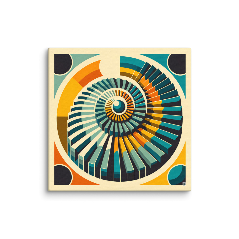 Retro Geometric Spiral Sunburst in Teal and Orange — Canvas Print