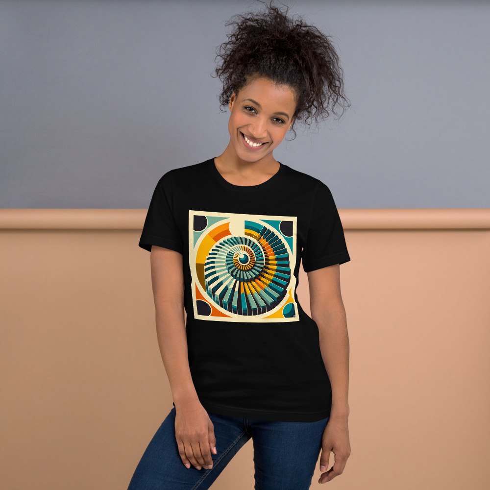 Retro Geometric Spiral Sunburst in Teal and Orange