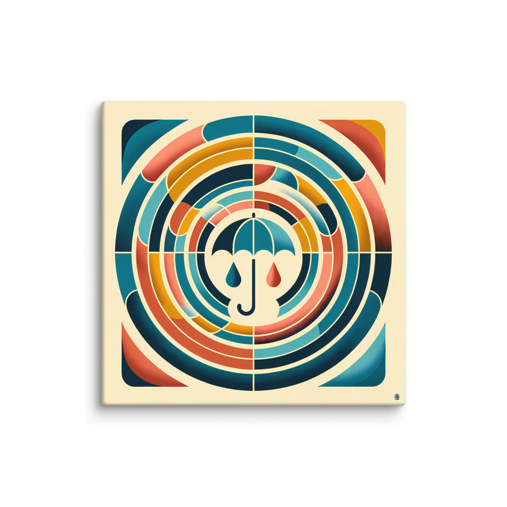 Retro Umbrella Geometric Art in Teal and Orange — Canvas Print
