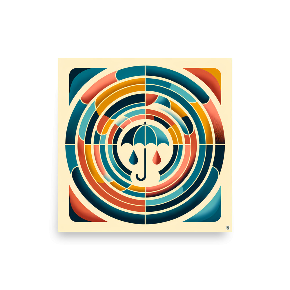 Retro Umbrella Geometric Art in Teal and Orange — Art Print
