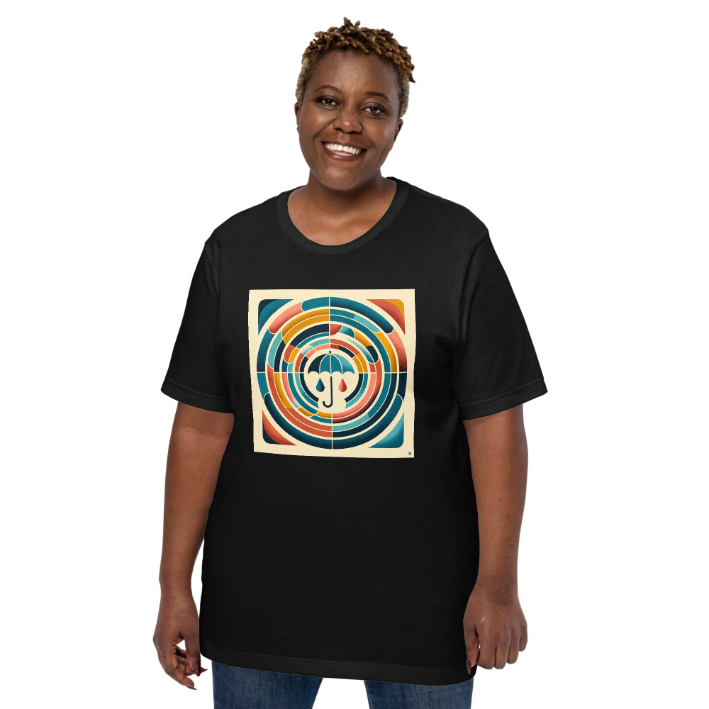 Retro Umbrella Geometric Art in Teal and Orange