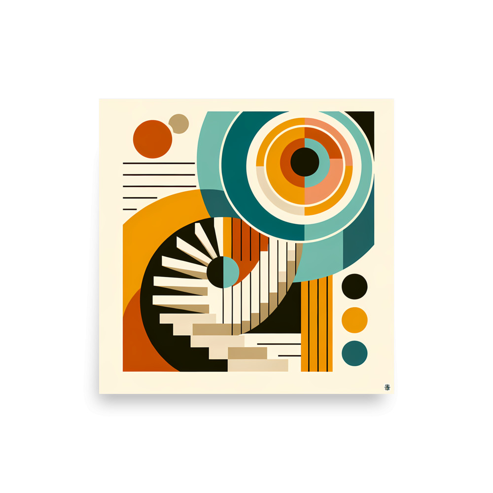 Geometric Circles and Staircase Abstract — Art Print