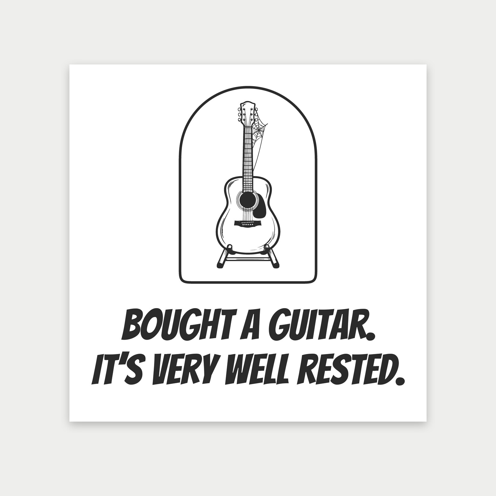 Acoustic Guitar on a Stand with Cobweb, Funny Gift for New Retirees-Art Print