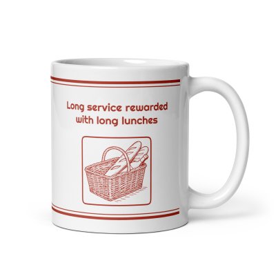 Long service rewarded with long lunches mug