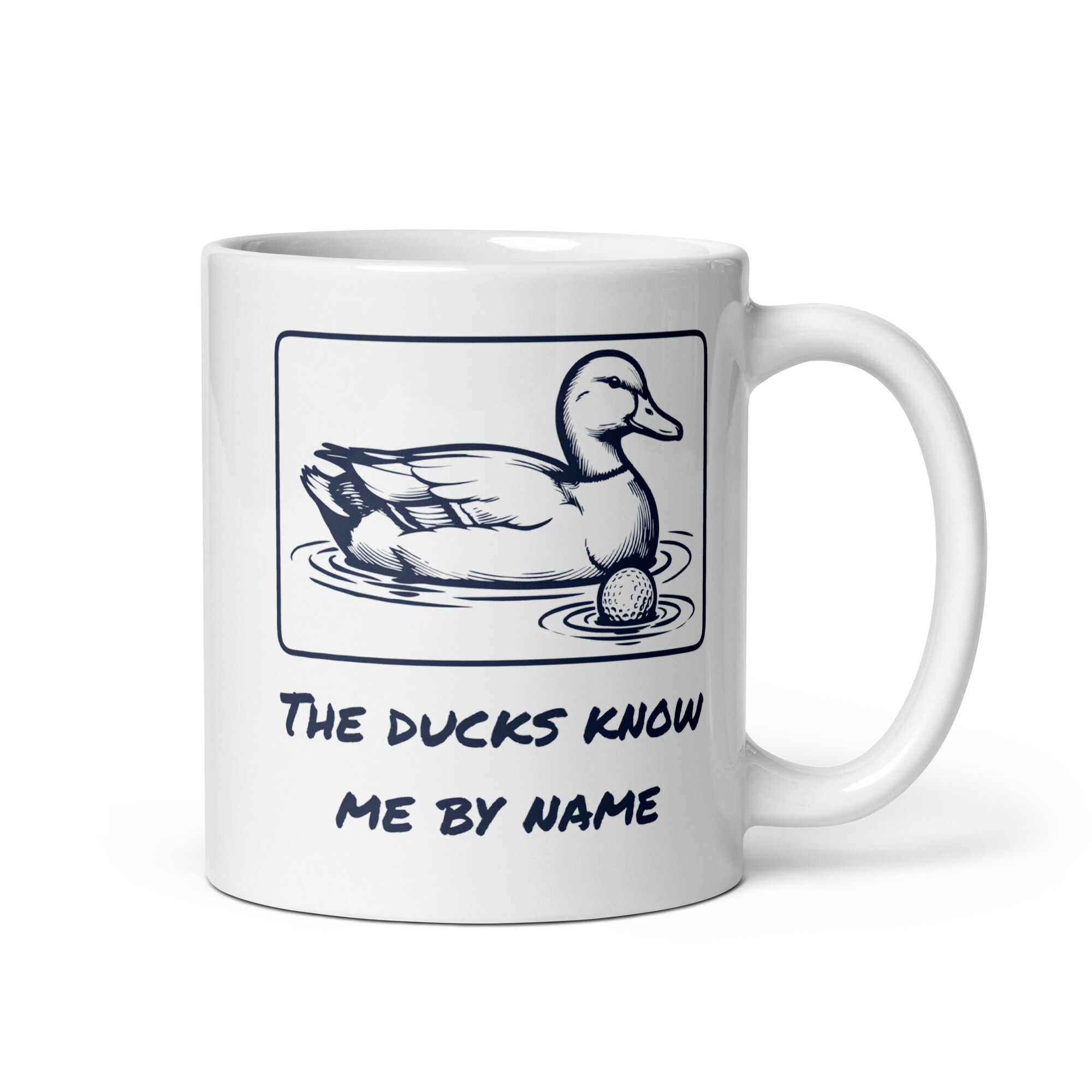 Duck on a Pond Beside a Splashing Golf Ball, Funny Golfer Gift-Mug