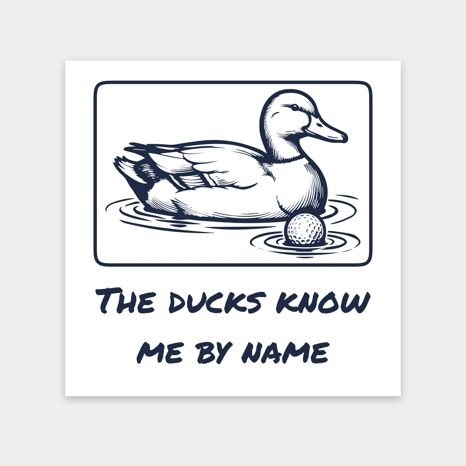 Duck on a Pond Beside a Splashing Golf Ball, Funny Golfer Gift-Art Print
