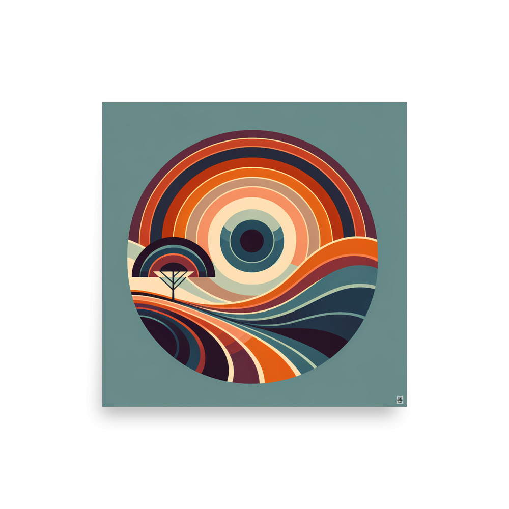 Retro Geometric Sunset Landscape — Art Print