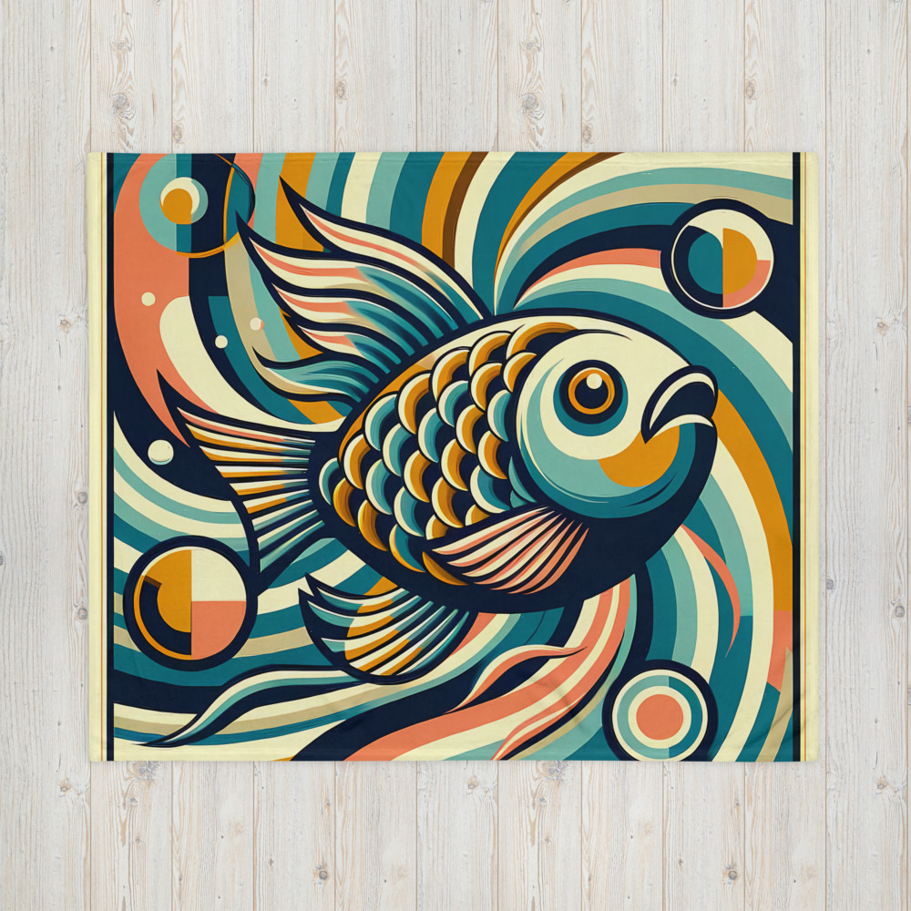 Retro Koi Fish in Swirling Waves