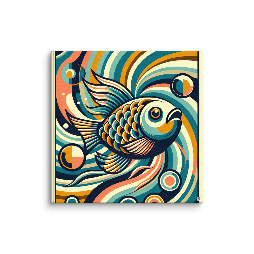 Retro Koi Fish in Swirling Waves — Canvas Print