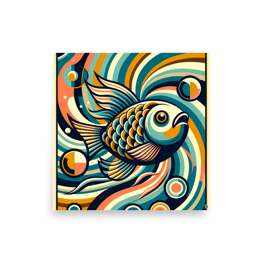 Retro Koi Fish in Swirling Waves — Art Print