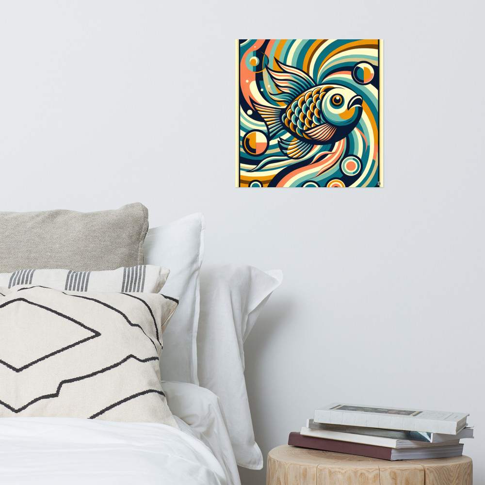 Retro Koi Fish in Swirling Waves