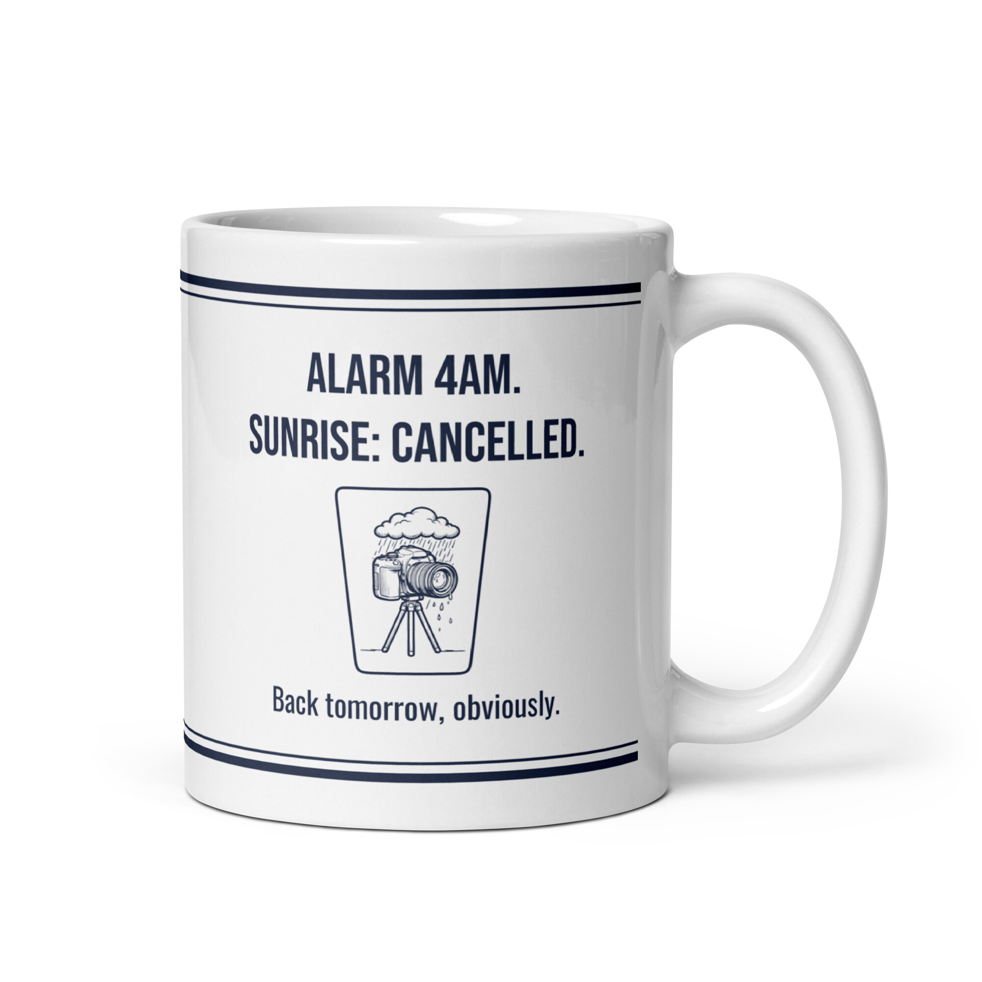 Camera on a Tripod Under a Rain Cloud, Funny Landscape Photo Gift - Mug