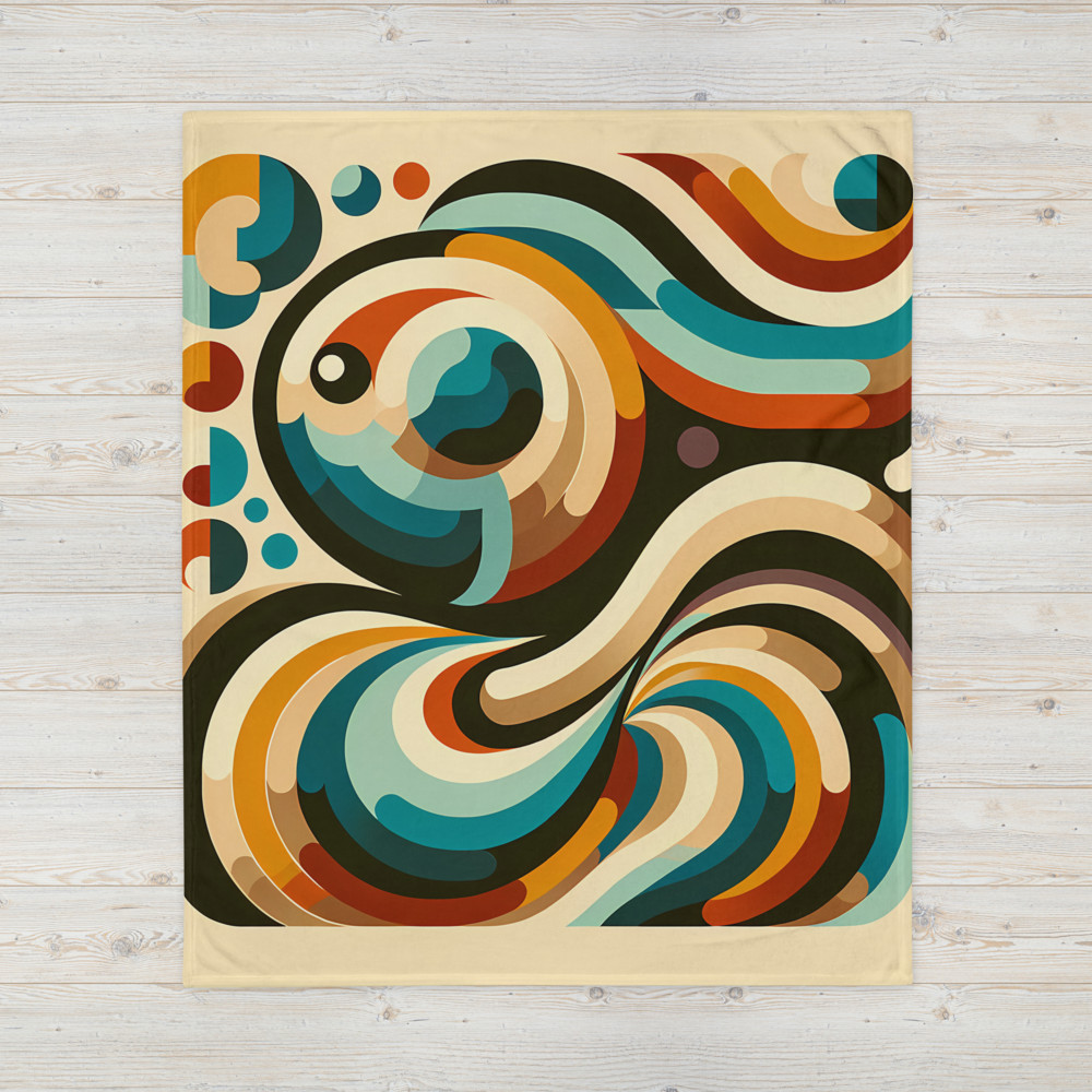 Retro Abstract Swirl Waves in Teal and Ochre