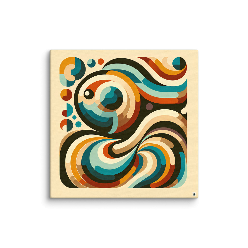 Retro Abstract Swirl Waves in Teal and Ochre