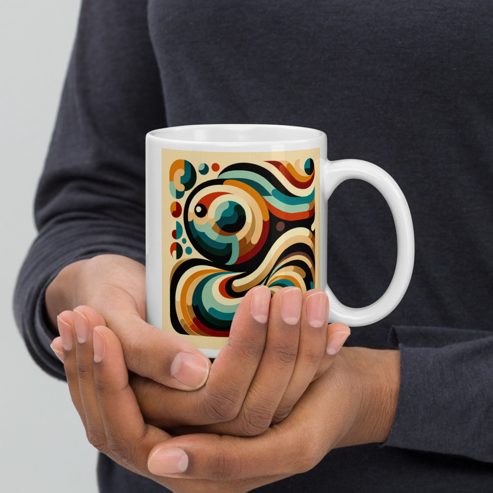 Retro Abstract Swirl Waves in Teal and Ochre