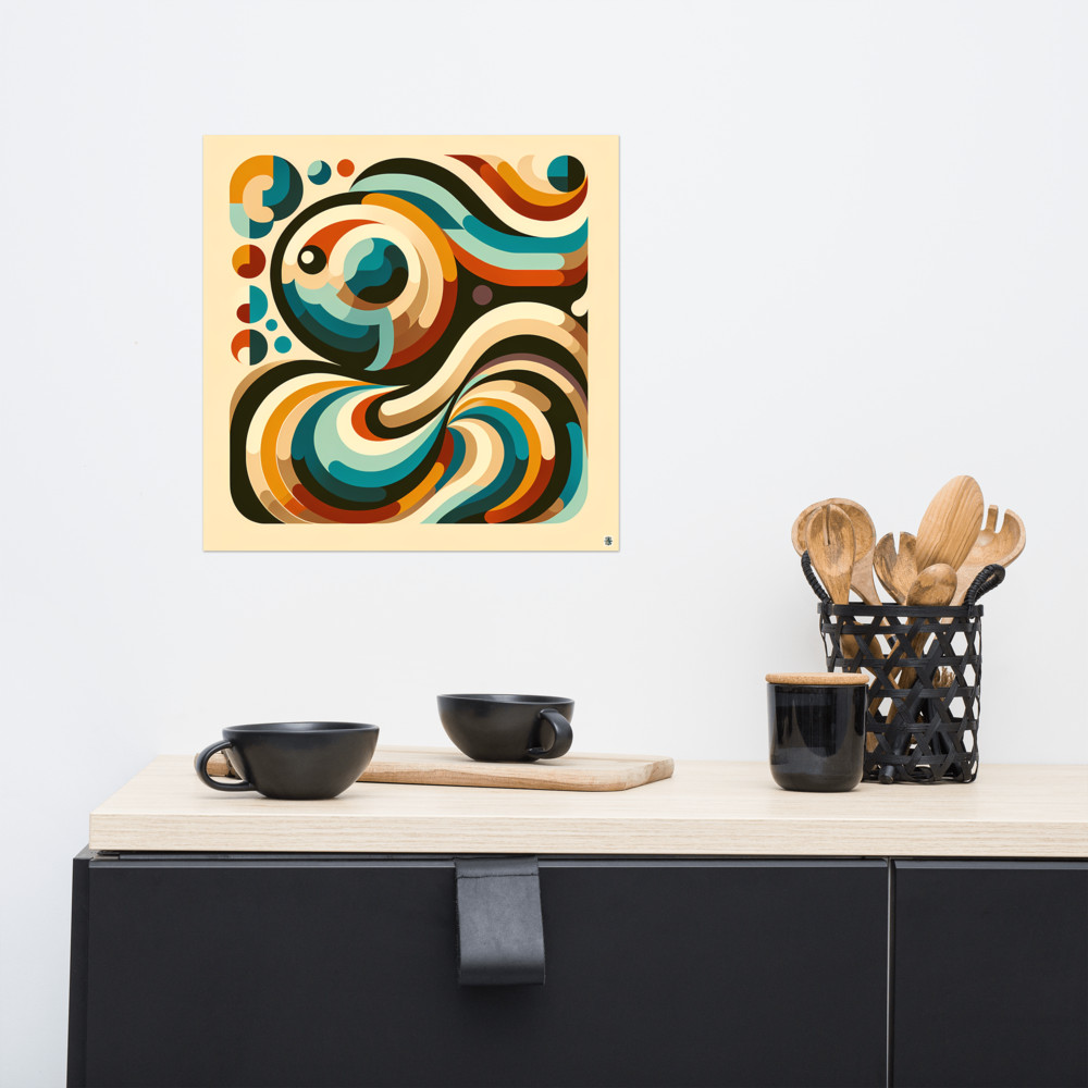 Retro Abstract Swirl Waves in Teal and Ochre