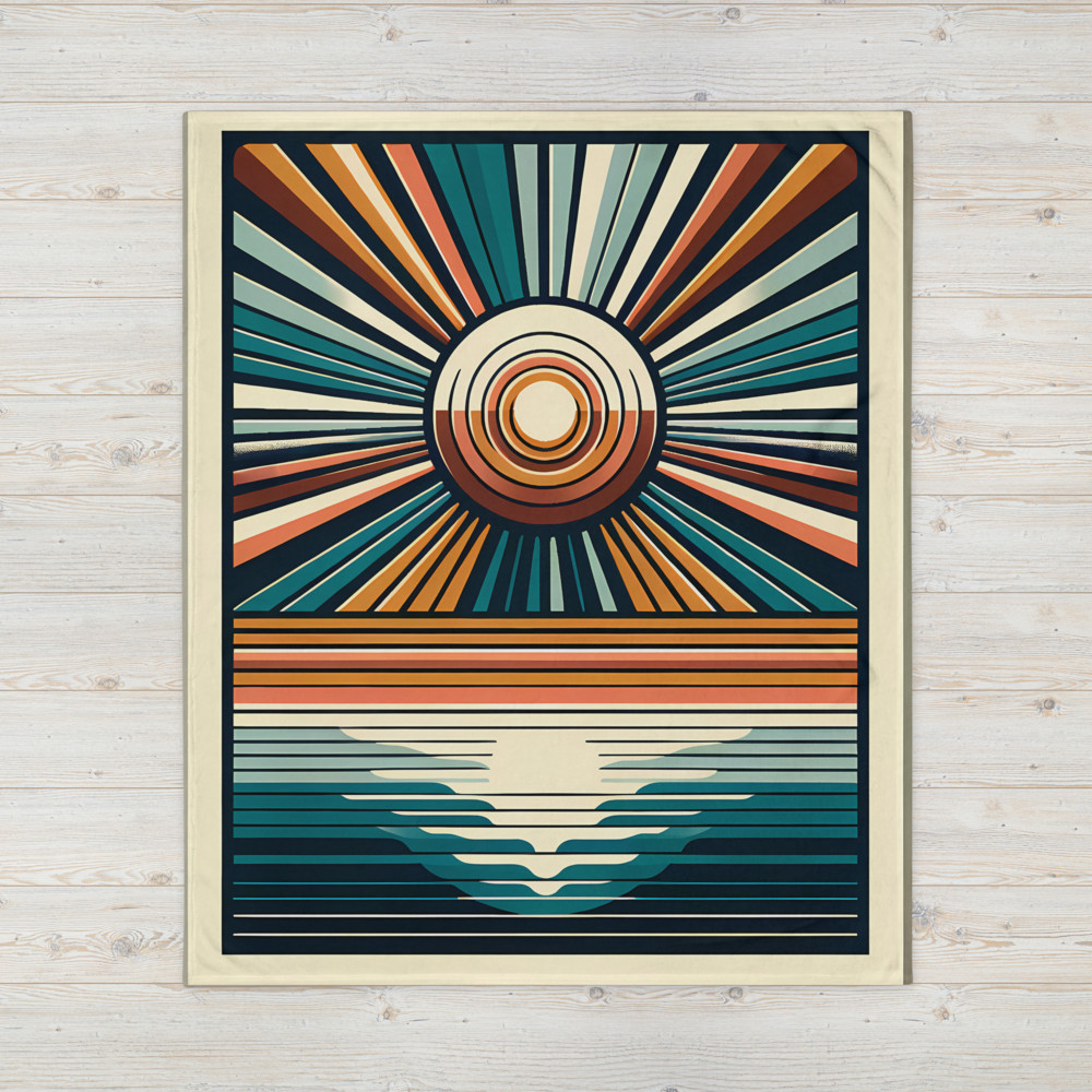 Retro Sunburst Over Ocean Horizon