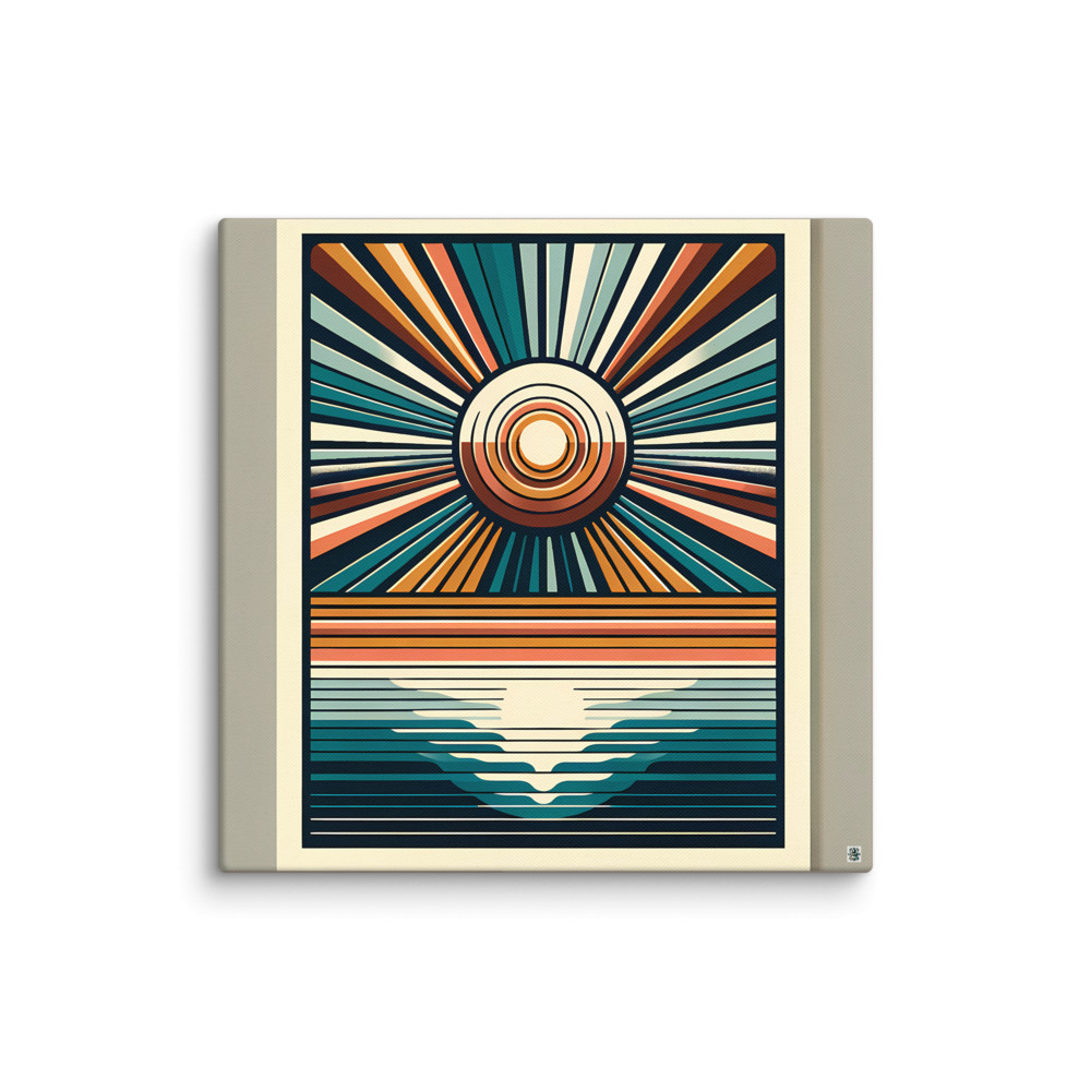 Retro Sunburst Over Ocean Horizon