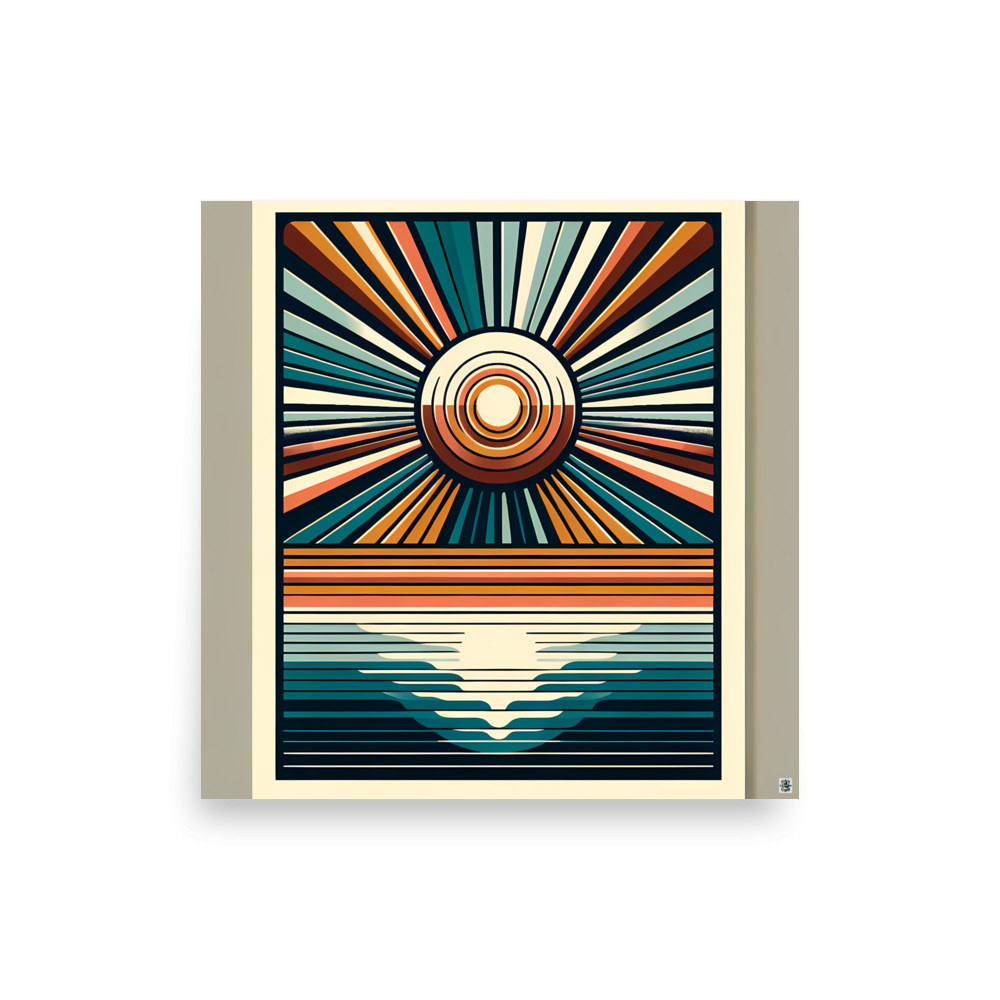 Retro Sunburst Over Ocean Horizon — Art Print