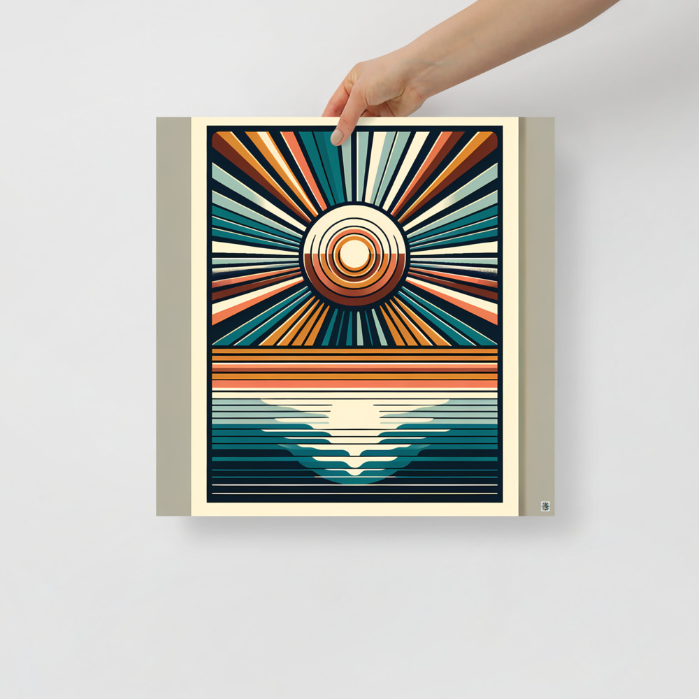 Retro Sunburst Over Ocean Horizon