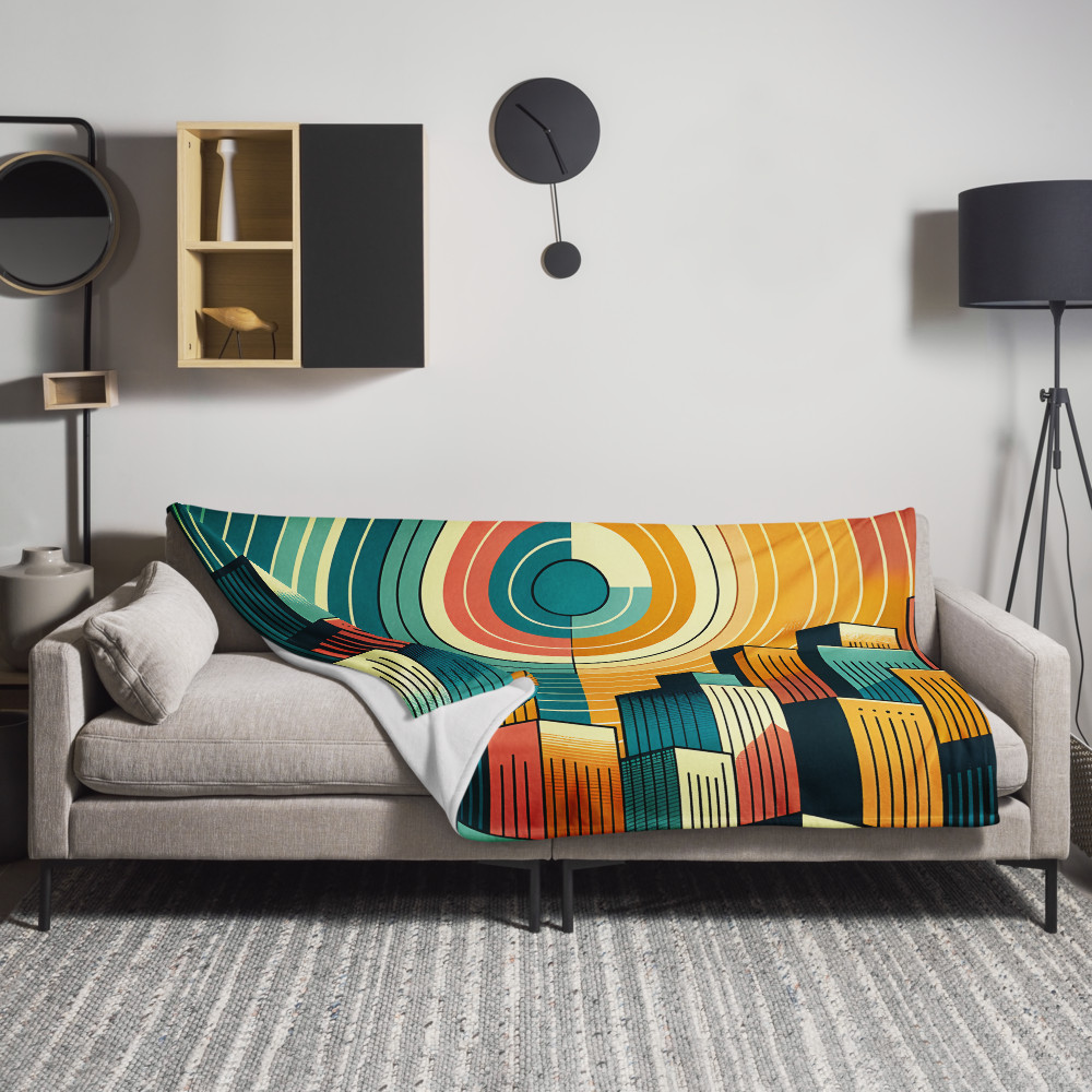 Retro Geometric City Skyline with Concentric Sun