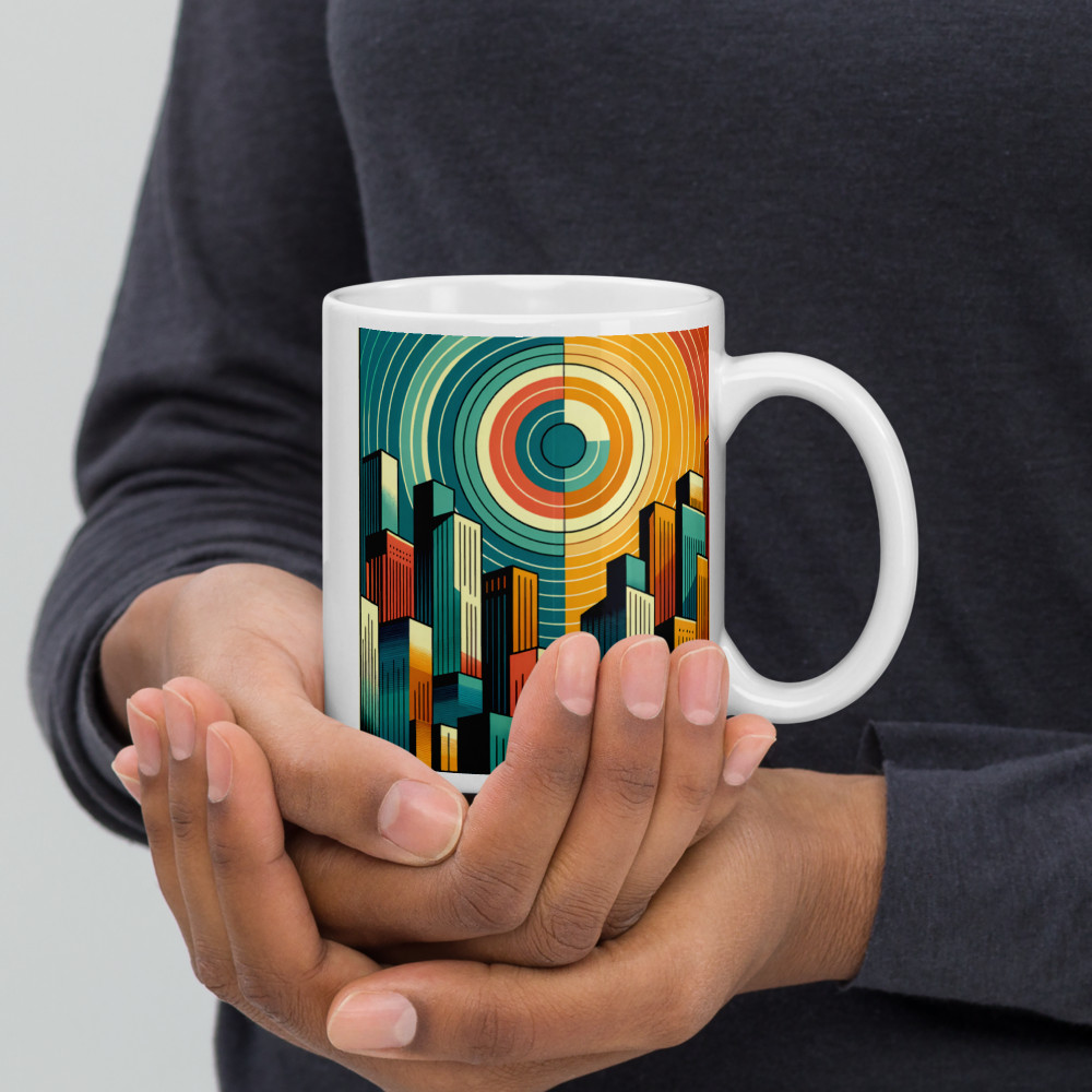 Retro Geometric City Skyline with Concentric Sun