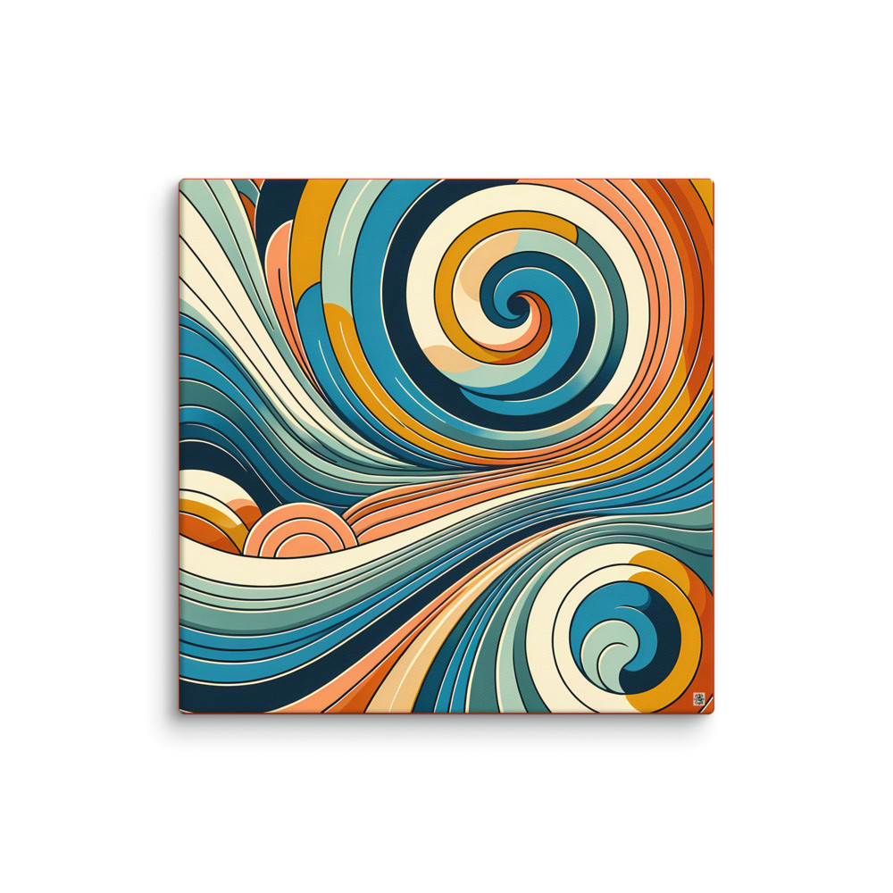 Retro Abstract Swirl Waves in Teal and Orange — Canvas Print