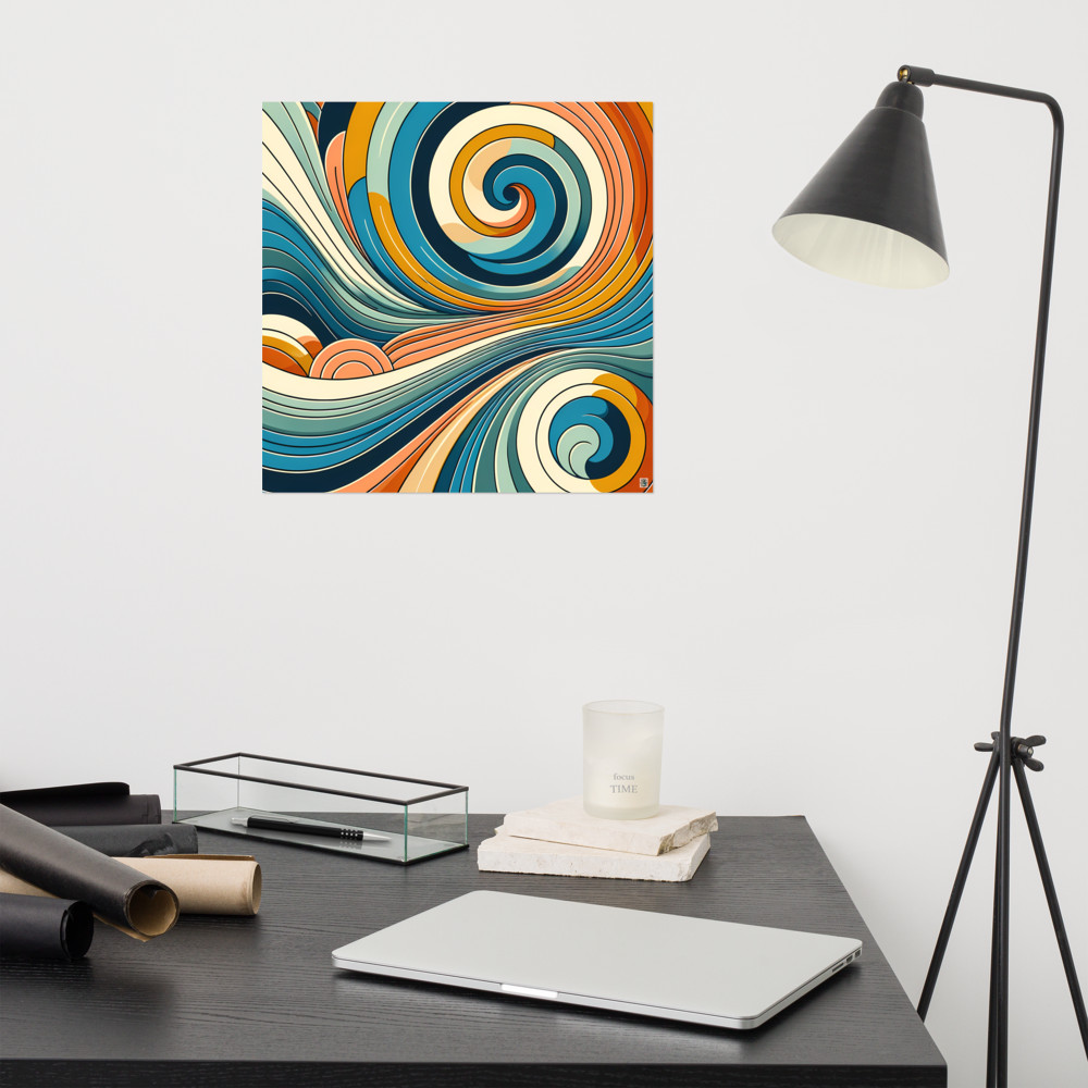 Retro Abstract Swirl Waves in Teal and Orange — Art Print