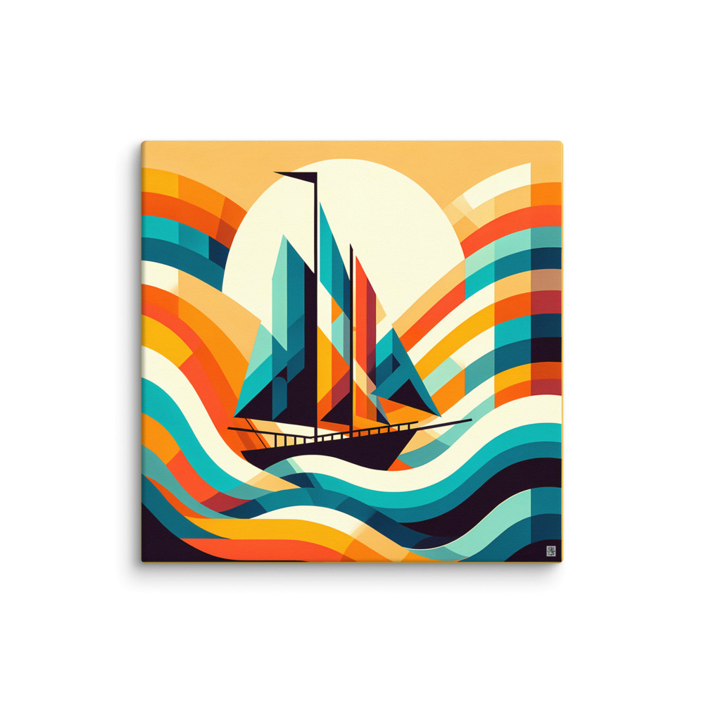 Geometric Sailboat on Colourful Waves — Canvas Print