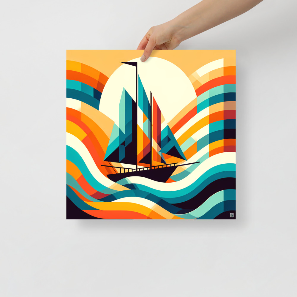 Geometric Sailboat on Colourful Waves