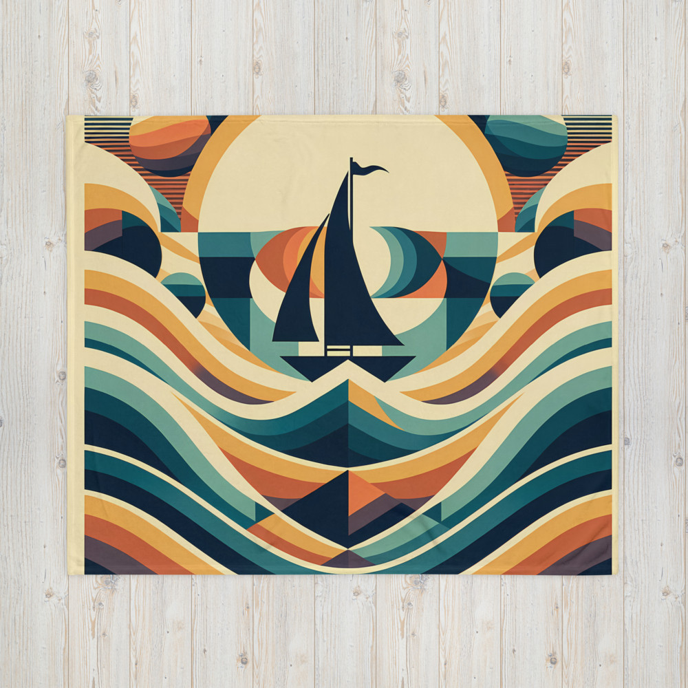 Geometric Sailboat Over Stylised Waves