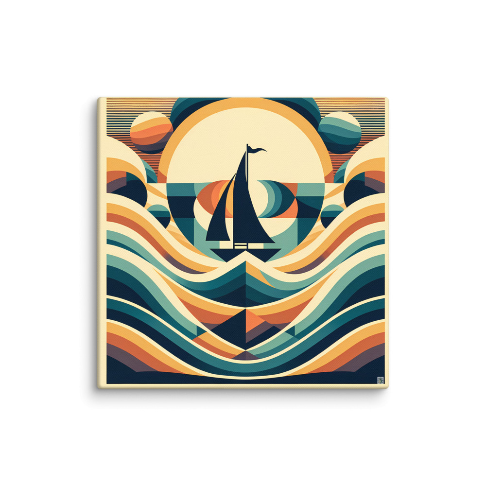 Geometric Sailboat Over Stylised Waves
